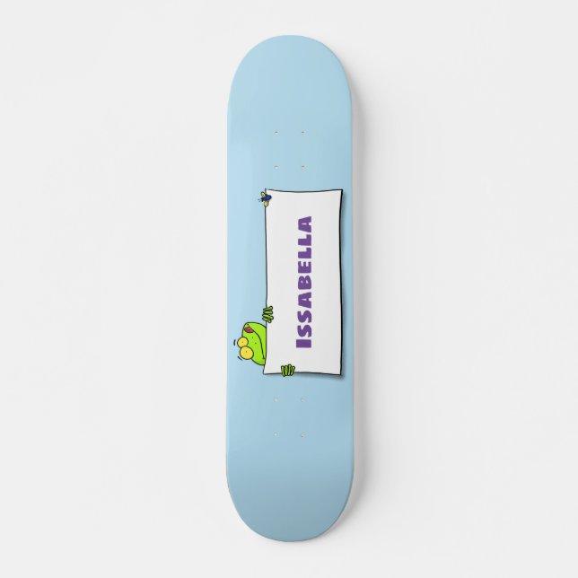 Cute green frog sign cartoon illustration skateboard (Front)