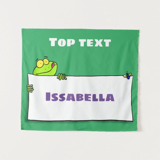 Cute green frog sign cartoon illustration  tapestry (Front (Horizontal))