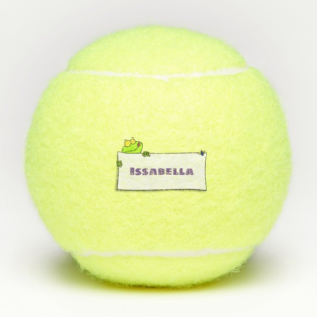 Cute green frog sign cartoon illustration tennis balls (Front)