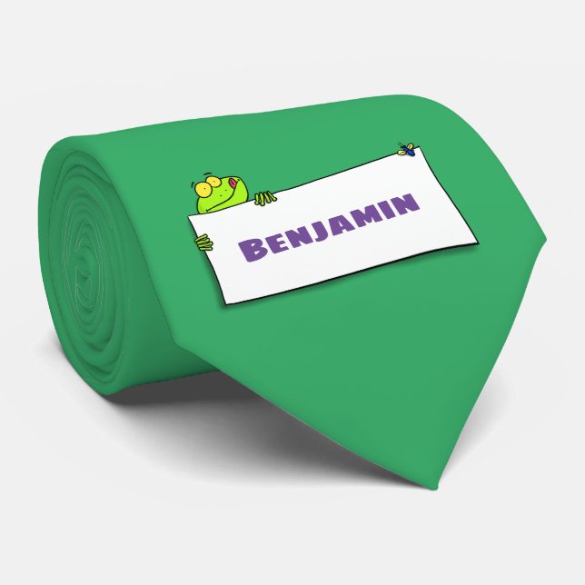 Cute green frog sign cartoon illustration tie (Rolled)