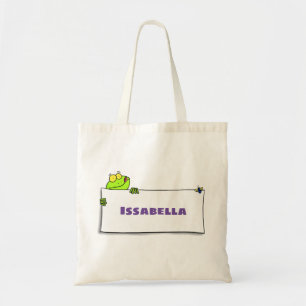 Cute green frog sign cartoon illustration tote bag