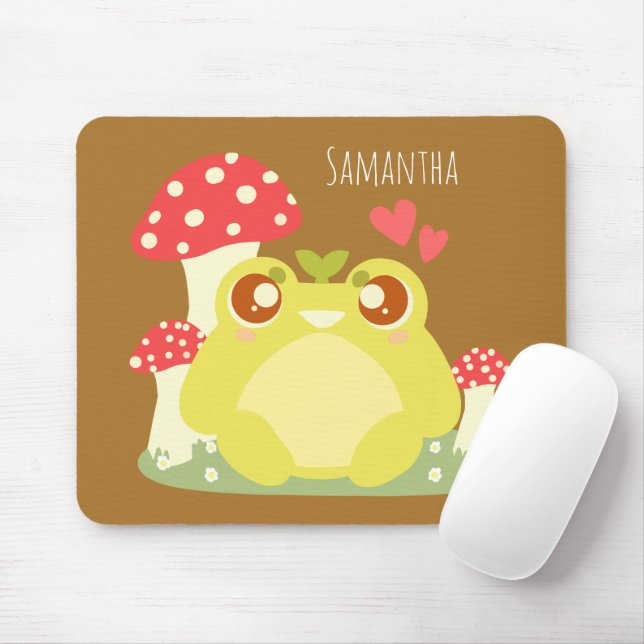Cute Green Frog Sitting In Nature Mouse Mat (With Mouse)