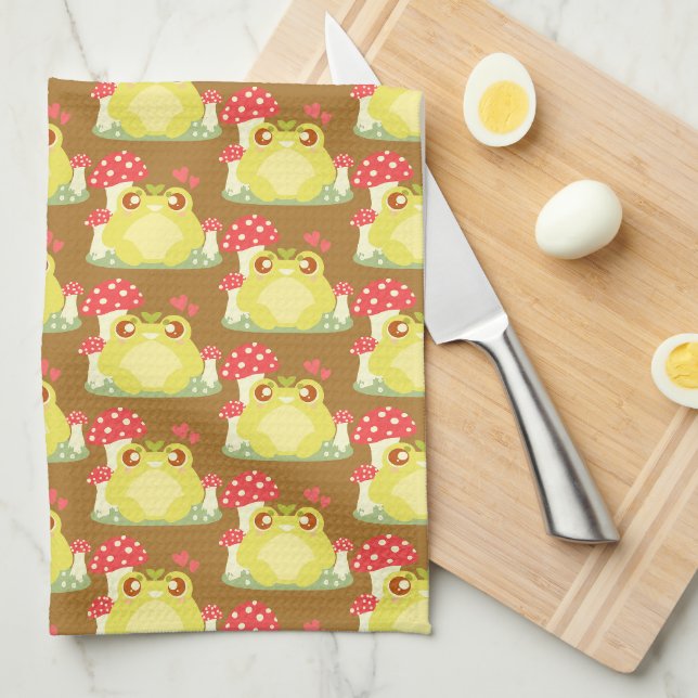 Cute Green Frog Sitting In Nature Tea Towel (Quarter Fold)