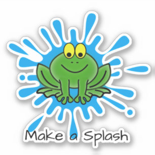 Cute Green Frog Splash Design Custom-Cut Sticker