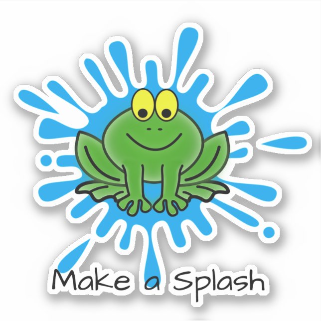 Cute Green Frog Splash Design Custom-Cut Sticker (Front)