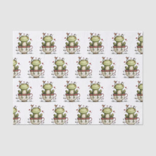 Cute Green Frog Teacup Whimsical Pattern Tissue Paper