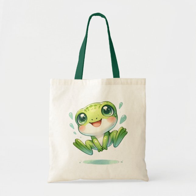 Cute Green Frog Tote Bag (Front)