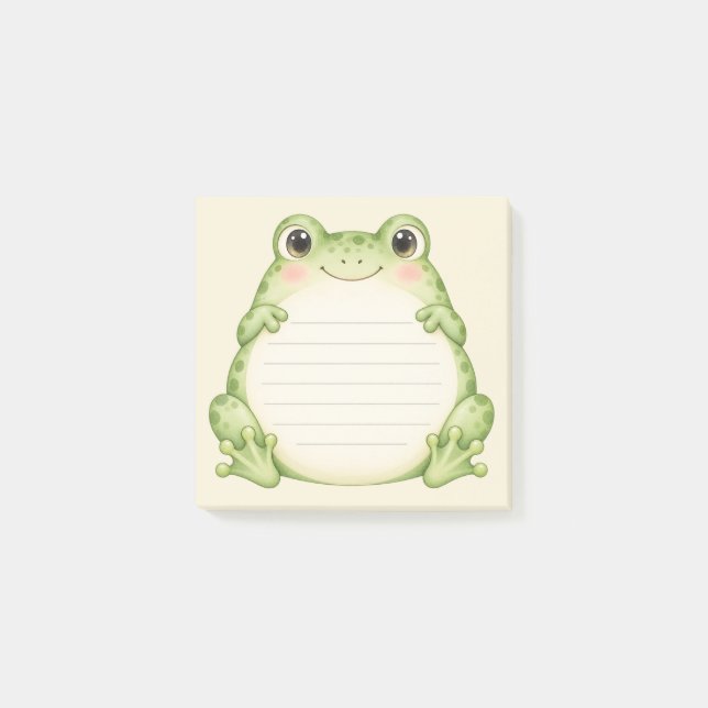 Cute Green Frog Watercolor Lined Post-it Notes (Front)