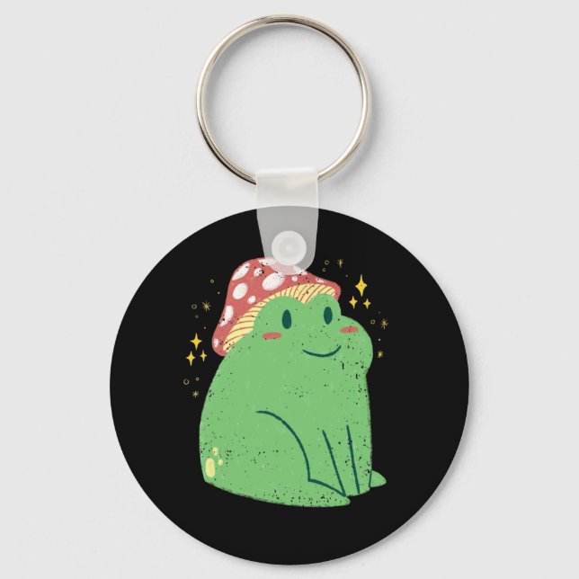 Cute Green Frog with Mushroom Hat Key Ring (Front)
