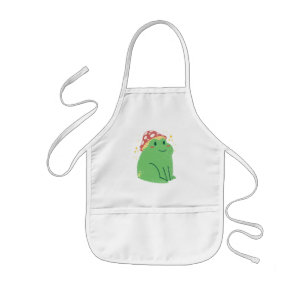 Cute Green Frog with Mushroom Hat Kids Apron