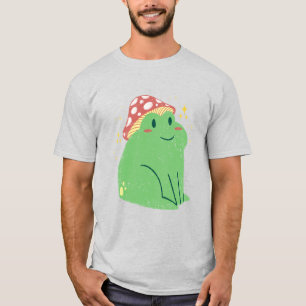 Cute Green Frog with Mushroom Hat T-Shirt
