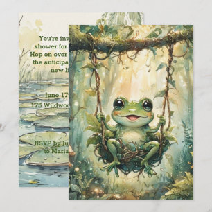 Cute Green Froggy Baby Shower Invitation