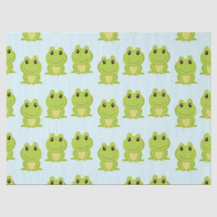 Cute green frogs on blue tissue paper
