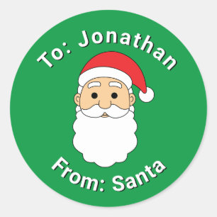 Cute Green From Santa Custom Name Family Christmas Classic Round Sticker