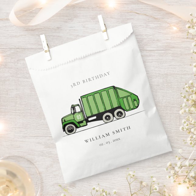 Cute Green Garbage Truck Kids Any Age Birthday Favour Bags (Clipped)