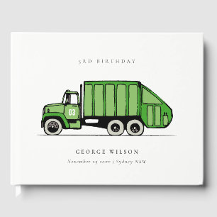Cute Green Garbage Truck Kids Any Age Birthday Guest Book