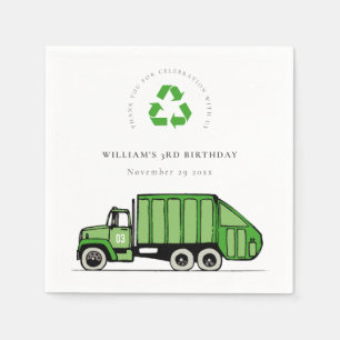 Cute Green Garbage Truck Kids Any Age Birthday Napkin
