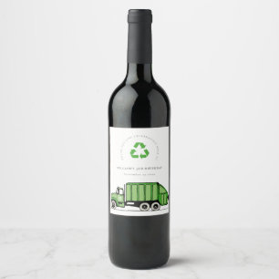 Cute Green Garbage Truck Kids Any Age Birthday Wine Label