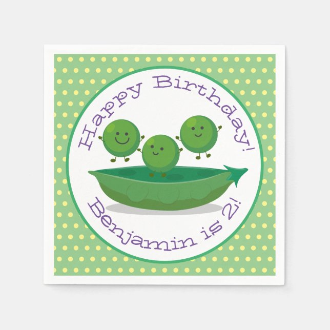 Cute green garden peas cartoon illustration napkin (Front)