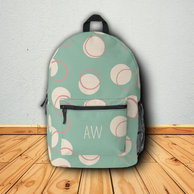 Cute Green Geometric Circles Monogram Initials Printed Backpack (Creator Uploaded)
