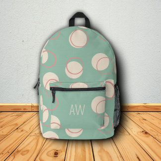 Cute Green Geometric Circles Monogram Initials Printed Backpack