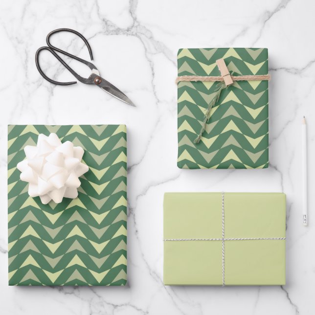 Cute Green Geometric Triangles Pattern  Wrapping Paper Sheet (Front)