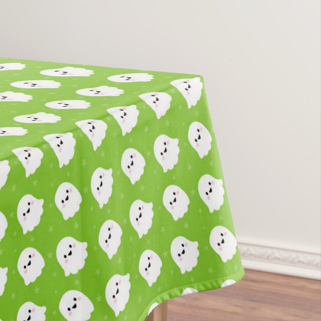 Cute Green Ghost Pattern – Halloween Design Tablecloth (In Situ)