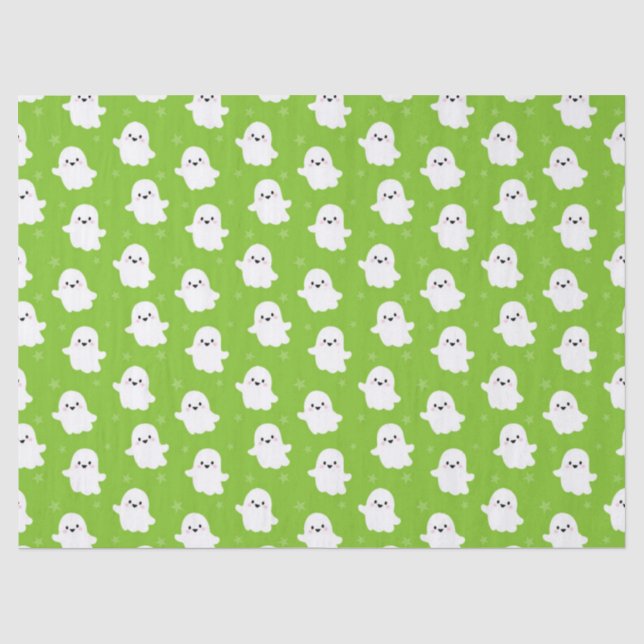 Cute Green Ghost Pattern – Halloween Design Tissue Paper (Front)