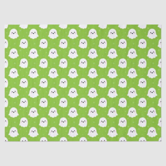 Cute Green Ghost Pattern – Halloween Design Tissue Paper (Front)