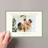 Cute Green Gingham Plaid Custom Photo Christmas