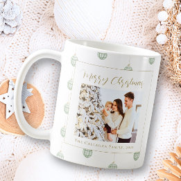 Cute Green Gingham Plaid Custom Photo Christmas Coffee Mug