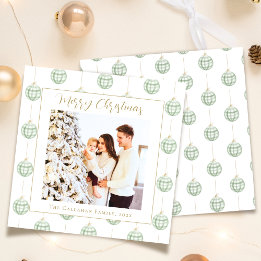 Cute Green Gingham Plaid Custom Photo Christmas Holiday Card