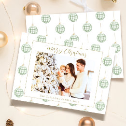 Cute Green Gingham Plaid Custom Photo Christmas Holiday Card