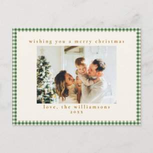 Cute Green Gingham Plaid Custom Photo Christmas Holiday Postcard