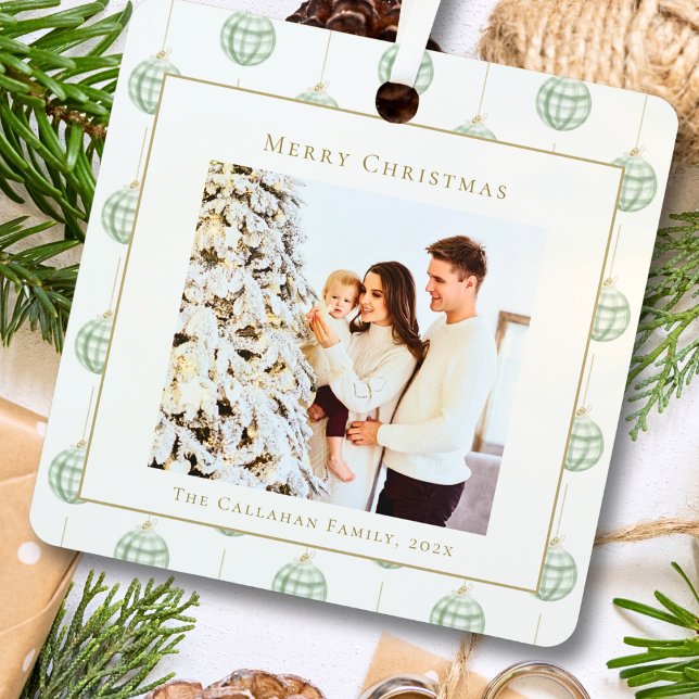 Cute Green Gingham Plaid Custom Photo Christmas Metal Tree Decoration (Creator Uploaded)