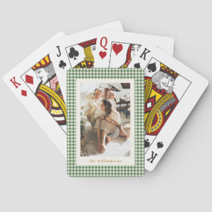 Cute Green Gingham Plaid Custom Photo Christmas Playing Cards