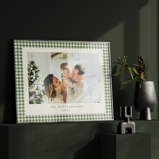 Cute Green Gingham Plaid Custom Photo Christmas Poster (Creator Uploaded)