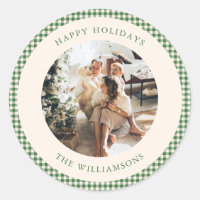 Cute Green Gingham Plaid Custom Photo Greeting