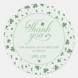 Cute Green Gingham Shamrock Thank You Classic Round Sticker