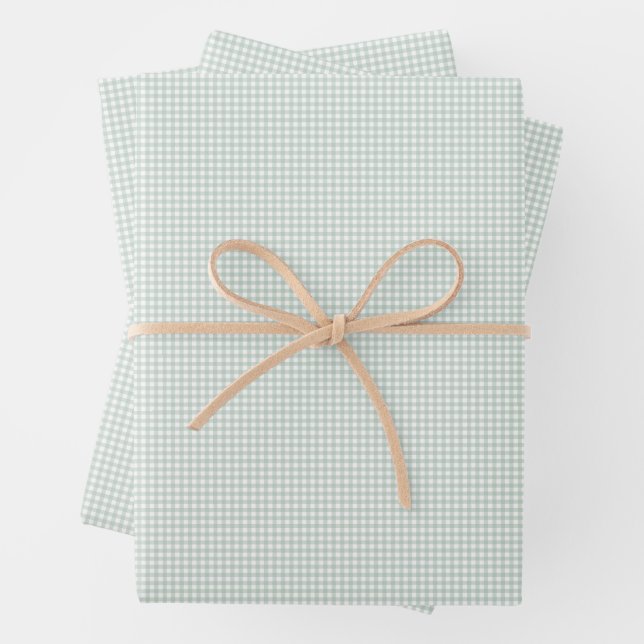 Cute green gingham simple classic checks wrapping paper sheet (In situ)