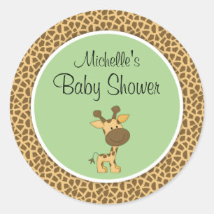 Cute Green Giraffe Gender Neutral Baby Shower Classic Round Sticker