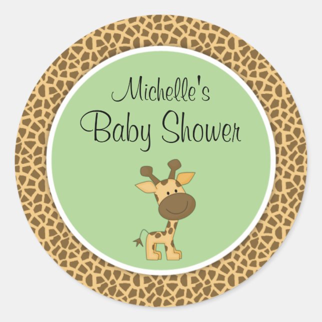 Cute Green Giraffe Gender Neutral Baby Shower Classic Round Sticker (Front)