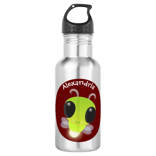 Cute green glow bug firefly cartoon illustration 532 ml water bottle (Front)