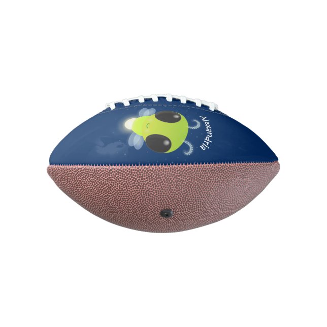 Cute green glow bug firefly cartoon illustration american football (Rotated 270)