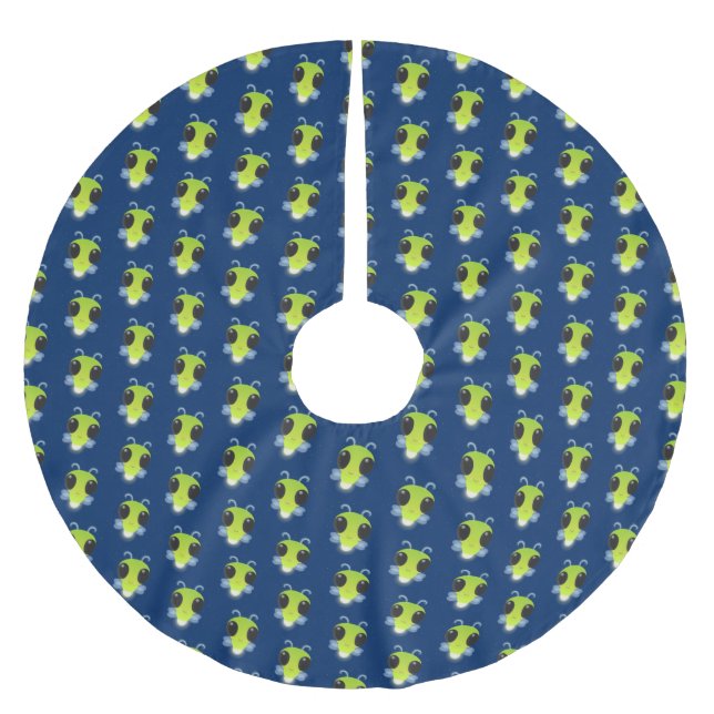 Cute green glow bug firefly cartoon illustration brushed polyester tree skirt (Front)