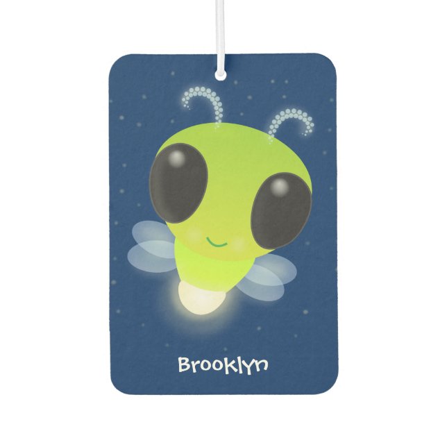 Cute green glow bug firefly cartoon illustration car air freshener (Front)