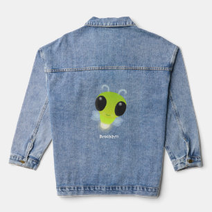 Cute green glow bug firefly cartoon illustration denim jacket