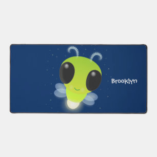 Cute green glow bug firefly cartoon illustration desk mat