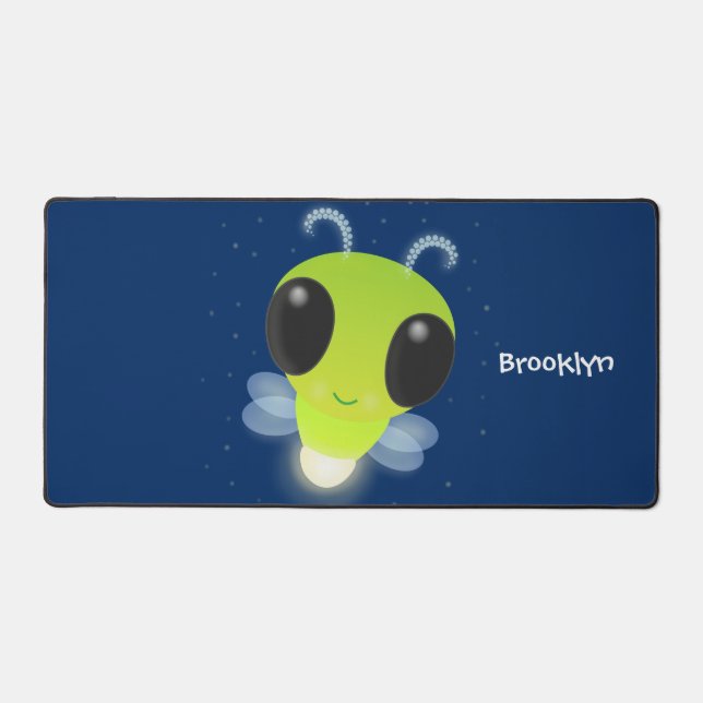 Cute green glow bug firefly cartoon illustration desk mat (Front)