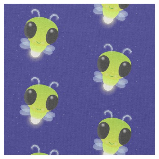 Cute green glow bug firefly cartoon illustration fabric | Zazzle